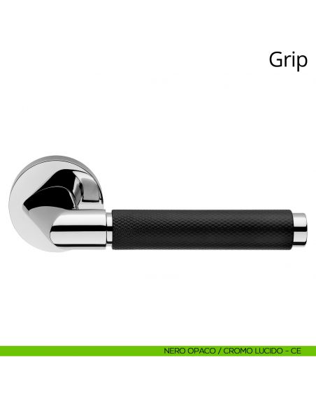 Maniglia per porta interna Grip Linea Calì rosetta tonda tradizionale nero opaco + cromo lucido