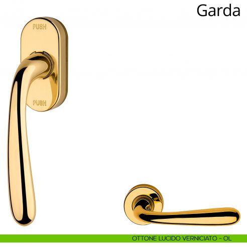 Maniglia per finestra martellina DK antintrusione Garda Linea Calì ottone lucido verniciato