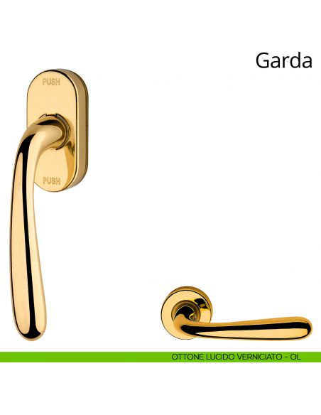 Maniglia per finestra martellina DK antintrusione Garda Linea Calì ottone lucido verniciato