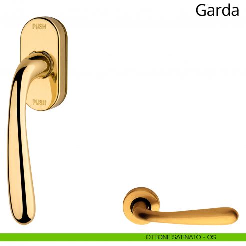 Maniglia per finestra martellina DK antintrusione Garda Linea Calì ottone satinato