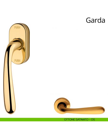 Maniglia per finestra martellina DK antintrusione Garda Linea Calì ottone satinato