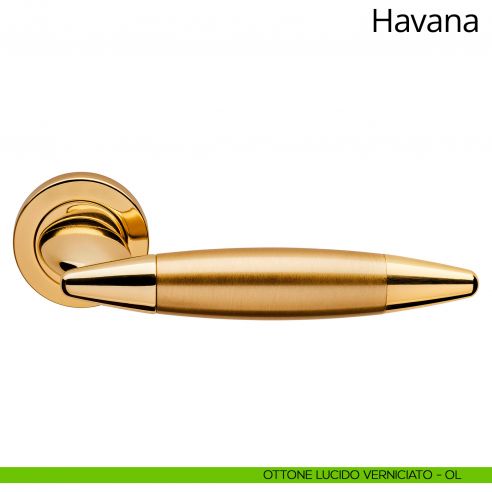 Maniglia per porta interna Havana Linea Calì rosetta tonda ottone lucido verniciato
