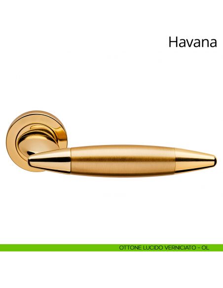 Maniglia per porta interna Havana Linea Calì rosetta tonda ottone lucido verniciato