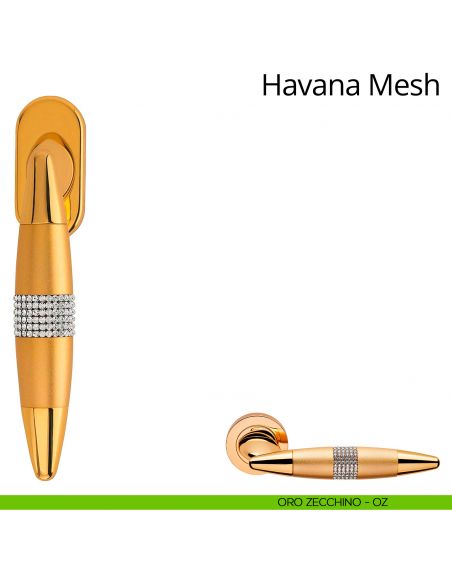 Maniglia per finestra martellina DK con Swarovski Havana Mesh Linea Calì oro zecchino