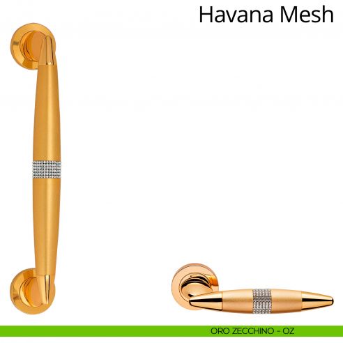 Maniglione per porta dritto con Swarovski Havana Mesh Linea Calì oro zecchino