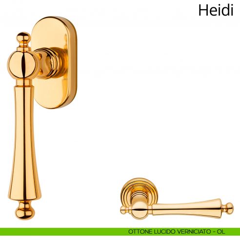 Maniglia per finestra martellina DK Heidi Linea Calì ottone lucido verniciato