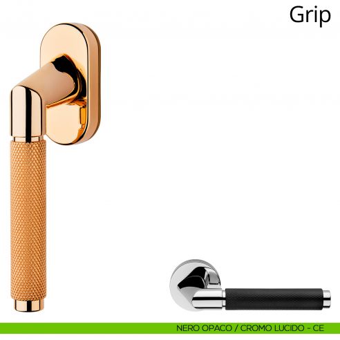 Maniglia per finestra martellina DK Grip Linea Calì nero opaco + cromo lucido