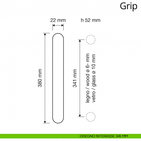 Maniglione per porta dritto Grip Linea Calì interasse 341 mm