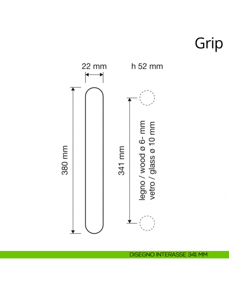 Maniglione per porta dritto Grip Linea Calì interasse 341 mm