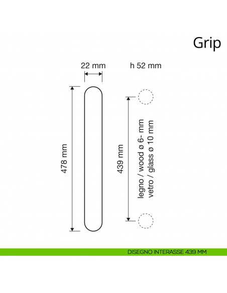 Maniglione per porta dritto Grip Linea Calì interasse 439 mm