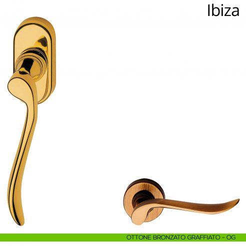 Maniglia per finestra martellina DK Ibiza Linea Calì ottone bronzato graffiato