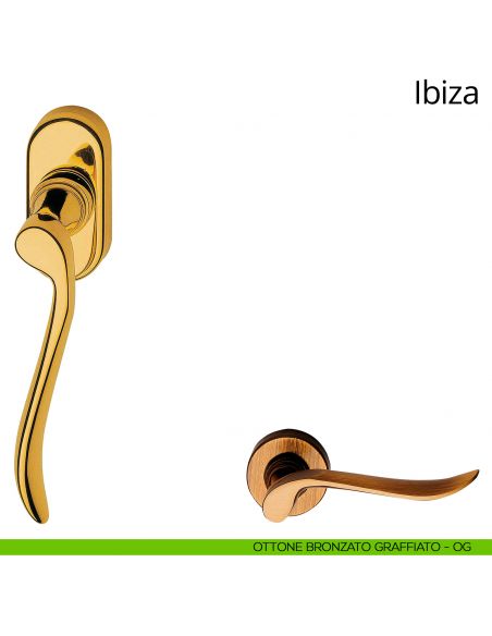 Maniglia per finestra martellina DK Ibiza Linea Calì ottone bronzato graffiato