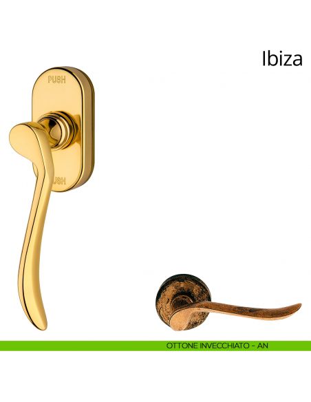 Maniglia per finestra martellina DK antintrusione ibiza Linea Calì ottone invecchiato