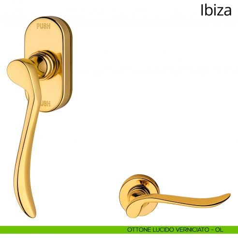 Maniglia per finestra martellina DK antintrusione ibiza Linea Calì ottone lucido verniciato