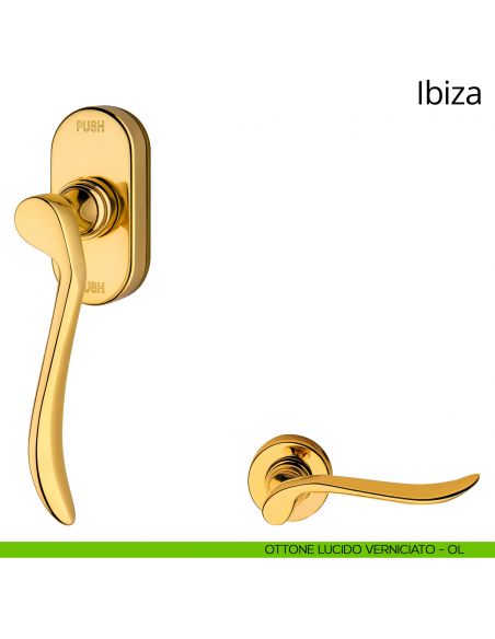 Maniglia per finestra martellina DK antintrusione ibiza Linea Calì ottone lucido verniciato