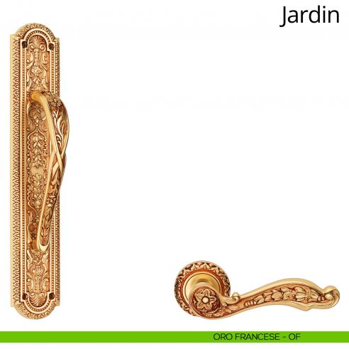 Maniglione per porta Jardin Linea Calì con placca oro francese