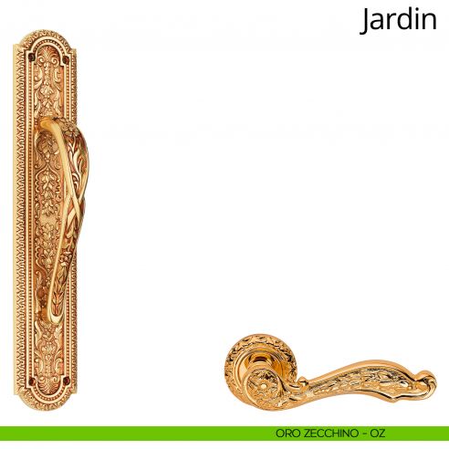 Maniglione per porta Jardin Linea Calì con placca oro zecchino
