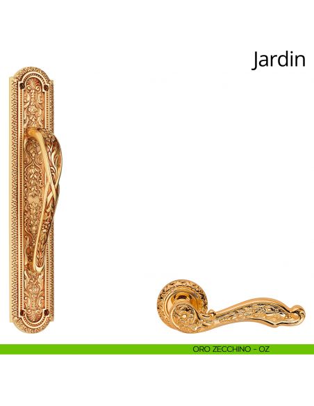 Maniglione per porta Jardin Linea Calì con placca oro zecchino