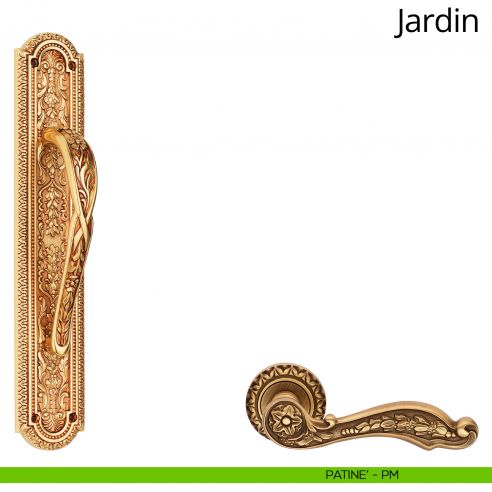 Maniglione per porta Jardin Linea Calì con placca patinè