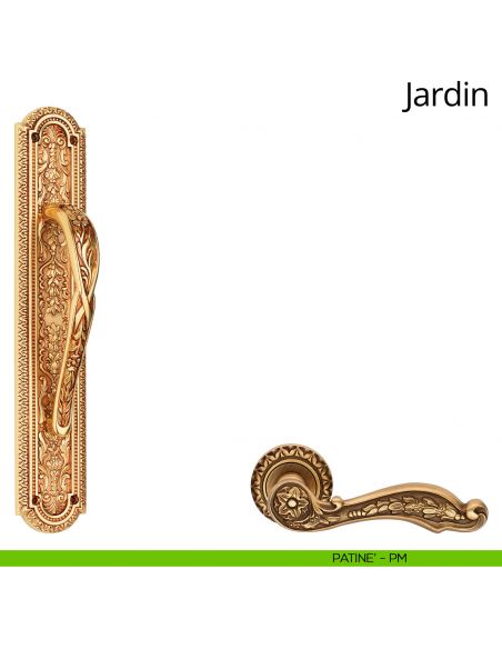 Maniglione per porta Jardin Linea Calì con placca patinè