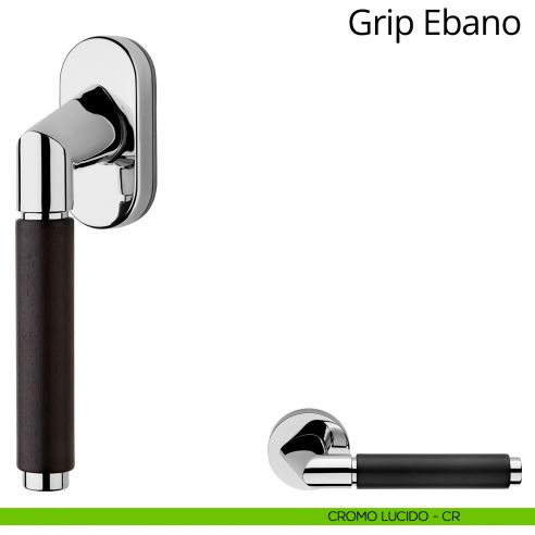 Maniglia in legno per finestra martellina DK Grip Ebano Linea Calì cromo lucido