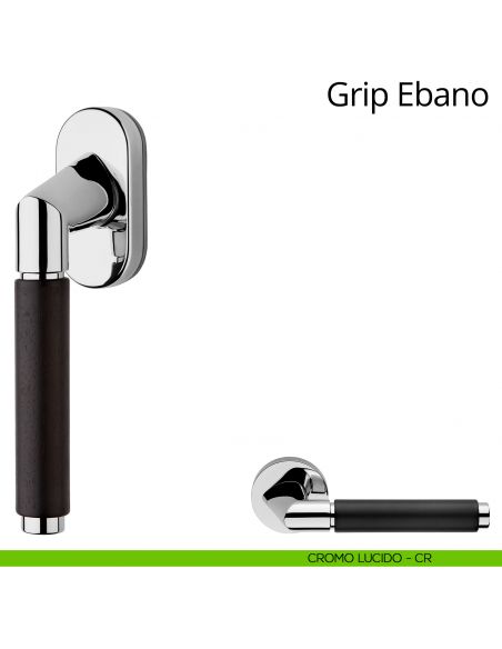 Maniglia in legno per finestra martellina DK Grip Ebano Linea Calì cromo lucido