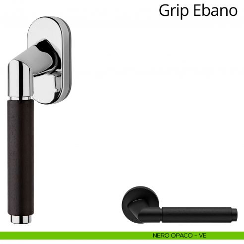 Maniglia in legno per finestra martellina DK Grip Ebano Linea Calì nero opaco