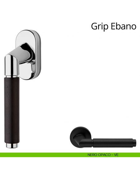 Maniglia in legno per finestra martellina DK Grip Ebano Linea Calì nero opaco