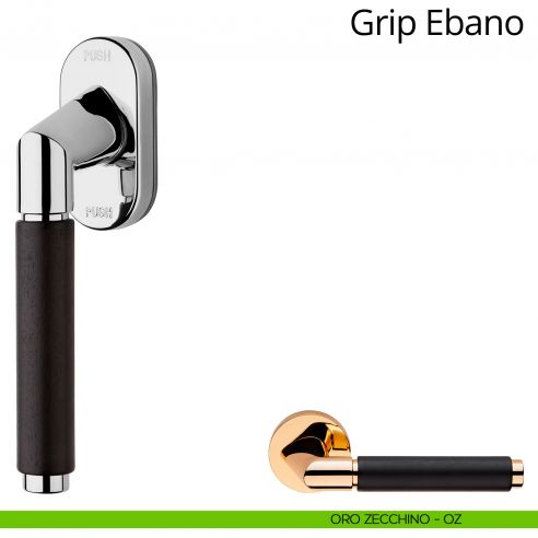 Maniglia in legno per finestra martellina DK antintrusione Grip Ebano Linea Calì oro zecchino