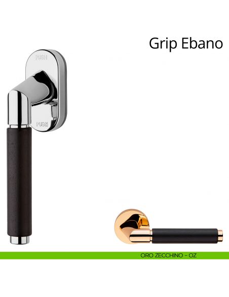 Maniglia in legno per finestra martellina DK antintrusione Grip Ebano Linea Calì oro zecchino