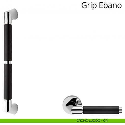 Maniglione in legno per porta dritto Grip Ebano Linea Calì cromo lucido