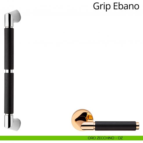 Maniglione in legno per porta dritto Grip Ebano Linea Calì oro zecchino