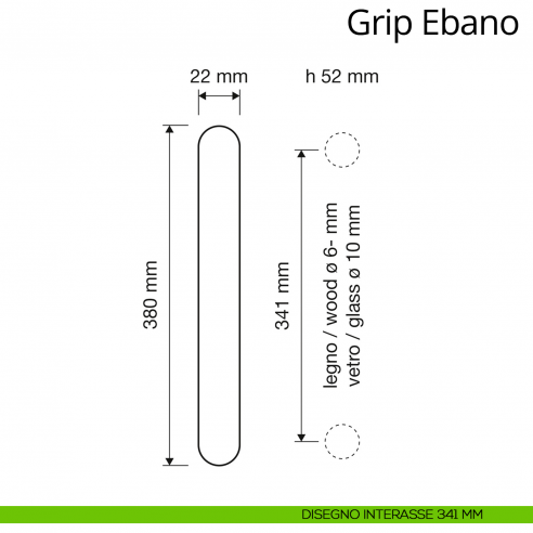 Maniglione in legno per porta dritto Grip Ebano Linea Calì interasse 341 mm