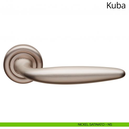 Maniglia per porta interna Kuba Linea Calì con rosetta tonda nickel satinato