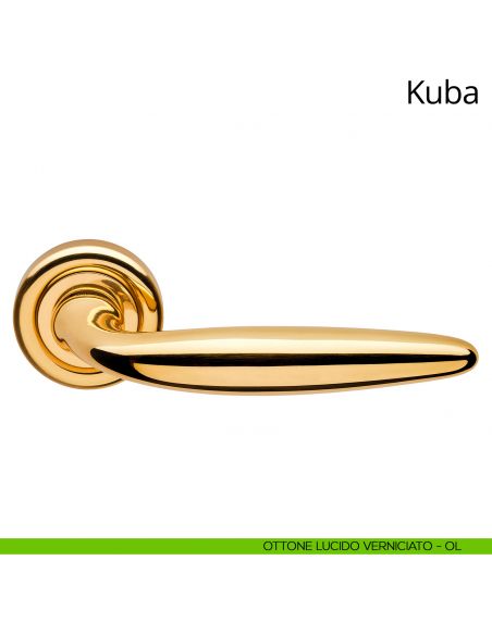 Maniglia per porta interna Kuba Linea Calì con rosetta tonda ottone lucido verniciato