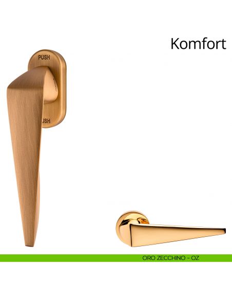 Maniglia per finestra martellina DK antintrusione Komfort Linea Calì oro zecchino