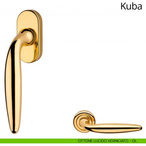 Maniglia per finestra martellina DK Kuba Linea Calì ottone lucido verniciato