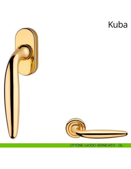 Maniglia per finestra martellina DK Kuba Linea Calì ottone lucido verniciato