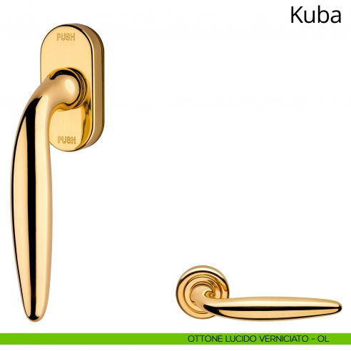 Maniglia per finestra martellina DK antintrusione Kuba Linea Calì ottone lucido verniciato