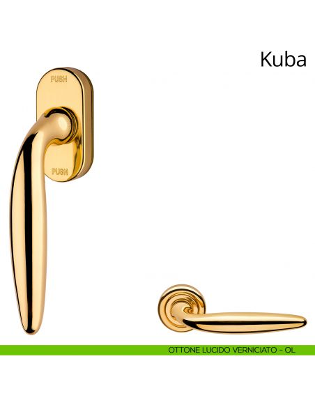 Maniglia per finestra martellina DK antintrusione Kuba Linea Calì ottone lucido verniciato