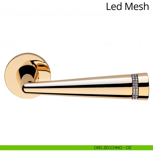 Maniglia Swarovski per porta interna Led Mesh Linea Calì rosetta tonda bassa oro zecchino