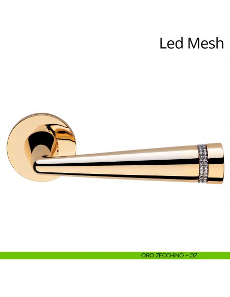 Maniglia Swarovski per porta interna Led Mesh Linea Calì rosetta tonda bassa oro zecchino
