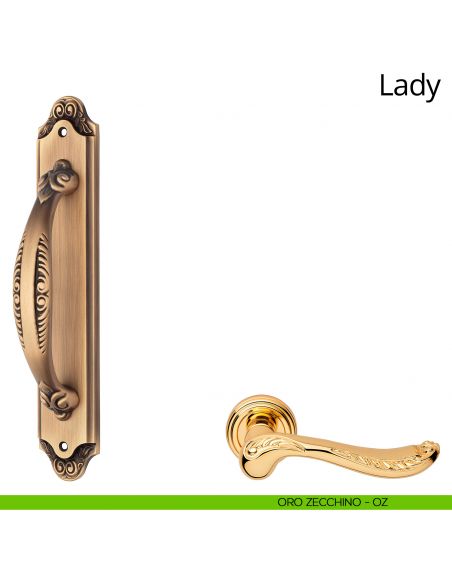 Maniglione per porta Lady Linea Calì con placca oro zecchino