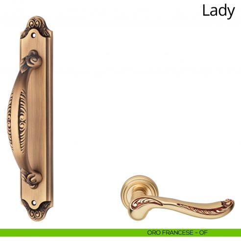 Maniglione per porta Lady Linea Calì con placca oro francese