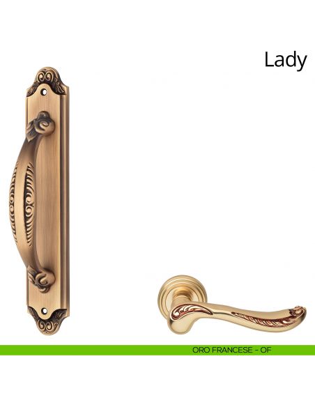 Maniglione per porta Lady Linea Calì con placca oro francese