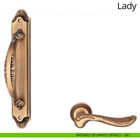 Maniglione per porta Lady Linea Calì con placca bronzo sfumato opaco