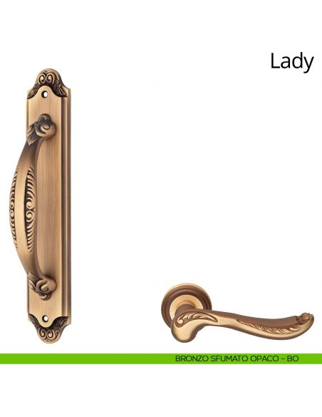 Maniglione per porta Lady Linea Calì con placca bronzo sfumato opaco