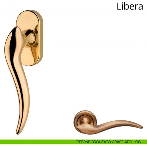 Maniglia per finestra martellina DK Libera Linea Calì ottone bronzato graffiato