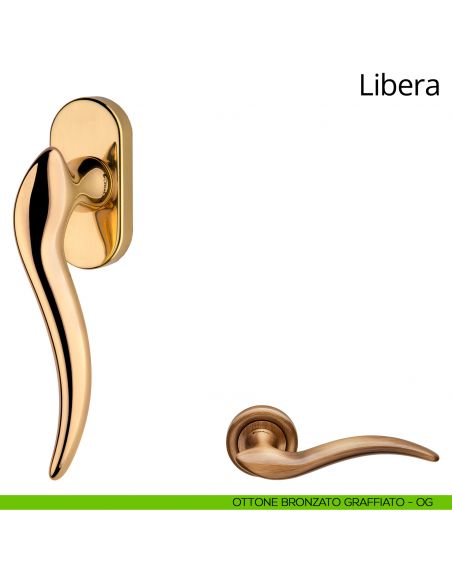 Maniglia per finestra martellina DK Libera Linea Calì ottone bronzato graffiato