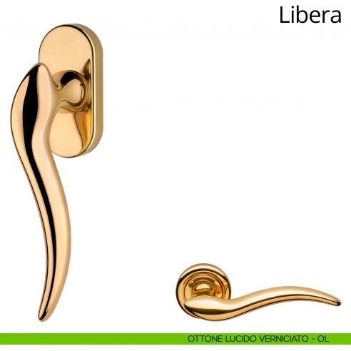 Maniglia per finestra martellina DK Libera Linea Calì ottone lucido verniciato